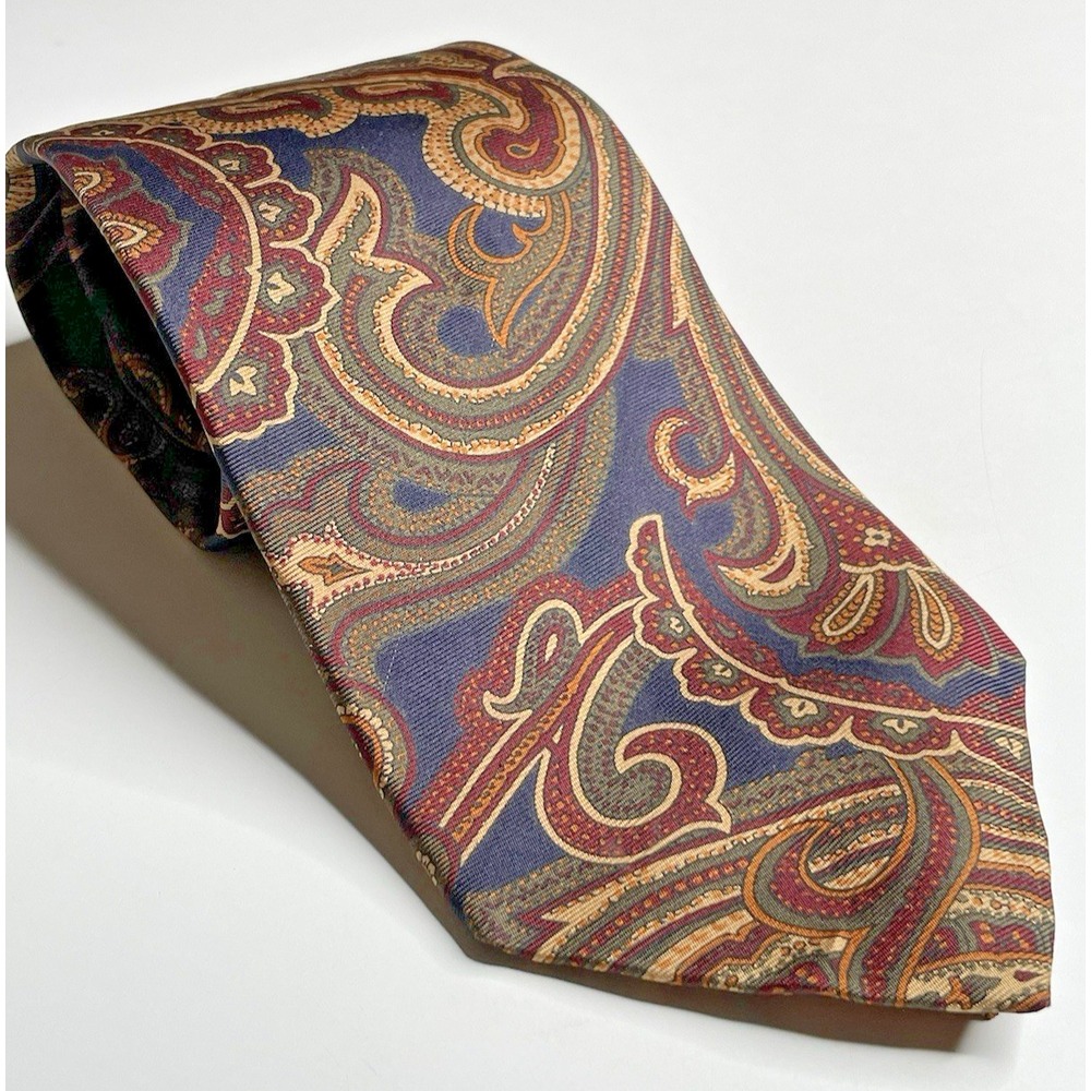 A.H. Benoit & Co. Paisley Brown Red Blue Neck Tie Handmade USA 56" x 3.5" Italy